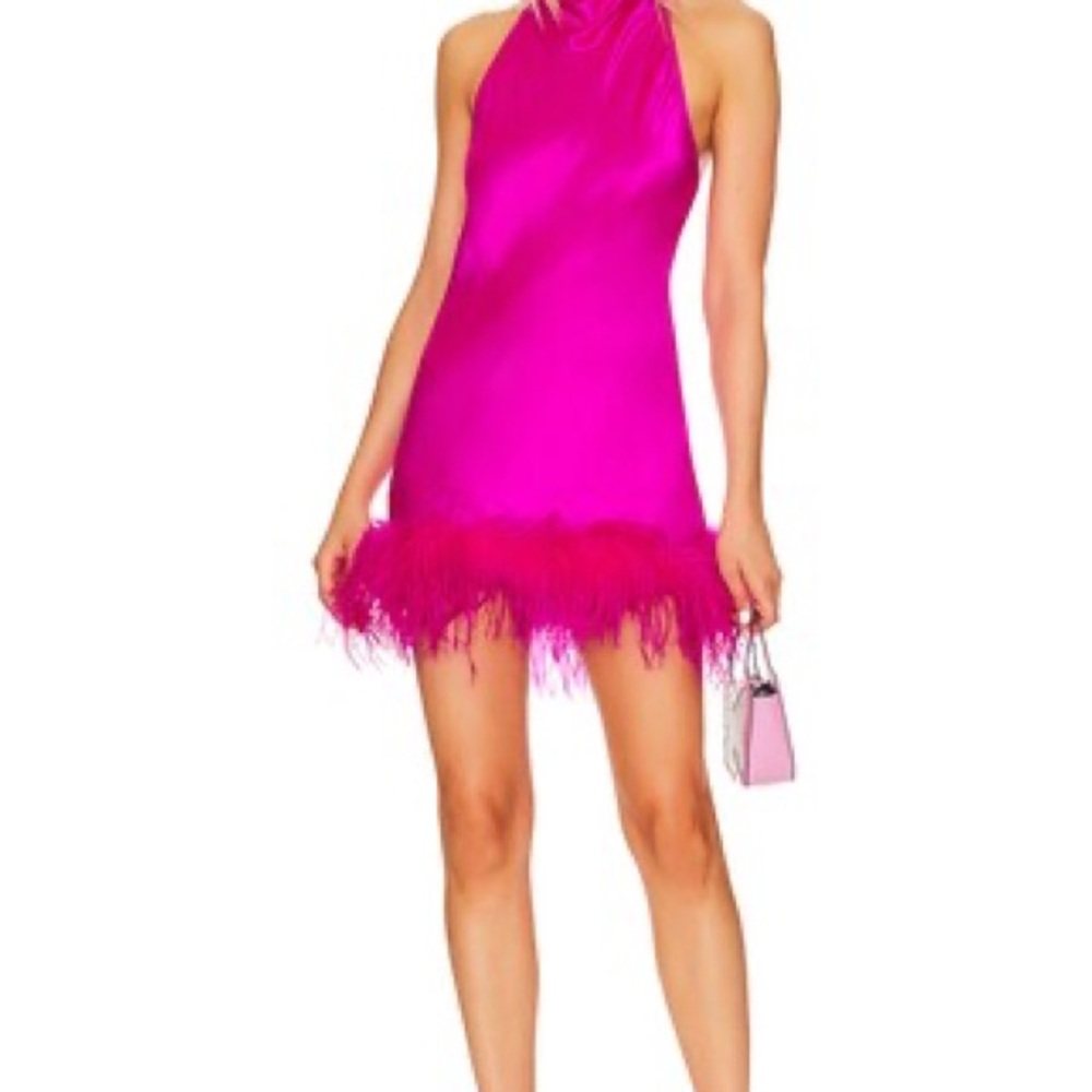 Amanda Uprichard Fuchsia Mini Dress with Feather Hem